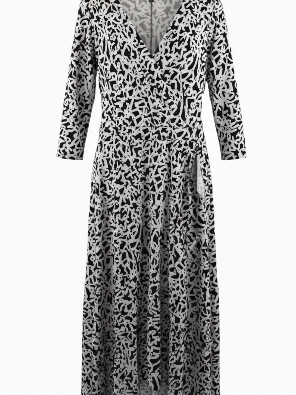 Lane Bryant plus Sz Black & White Patterned Long Sleeve Faux Wrap Dress